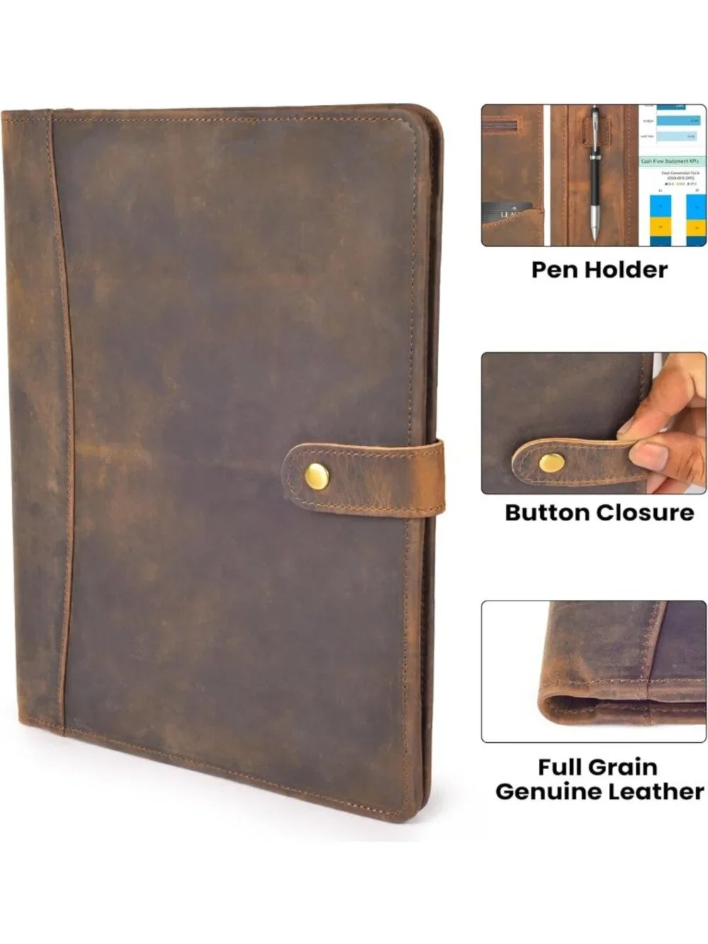 Stylish Leather Resume Portfolio Folder | Professional Padfolio Organizer A4